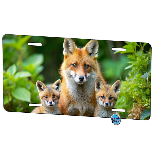 Mother Fox And Pups Metal Vanity Novelty Tag License Plate for Trucks Cars SUVs