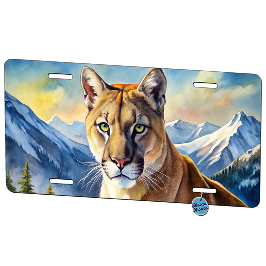 Mountain Lion Cougar Watercolor Metal Vanity Novelty Tag License Plate for Trucks Cars SUVs