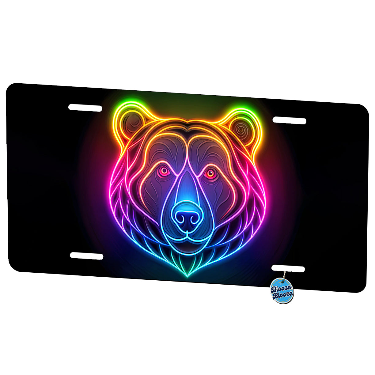 Neon Bear Face Metal Vanity Novelty Tag License Plate for Trucks Cars SUVs
