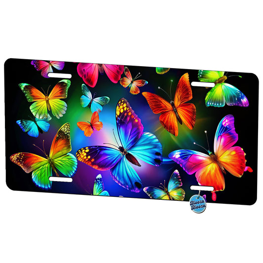 Neon Rainbow Colorful Butterflies Metal Vanity Novelty Tag License Plate for Trucks Cars SUVs
