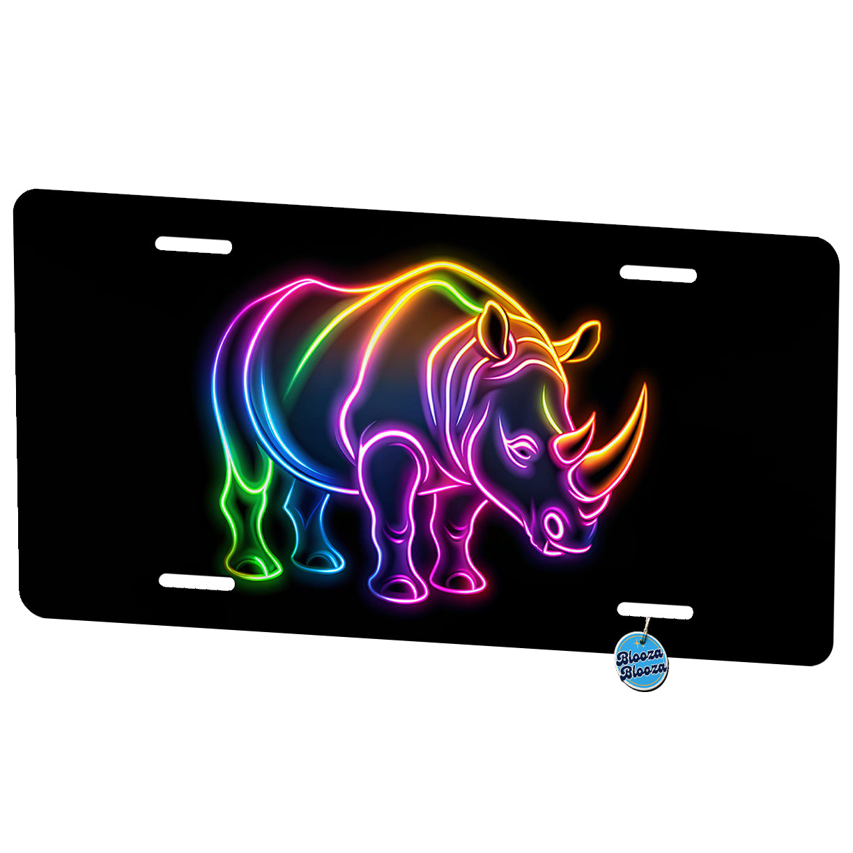 Neon Rhino Metal Vanity Novelty Tag License Plate for Trucks Cars SUVs