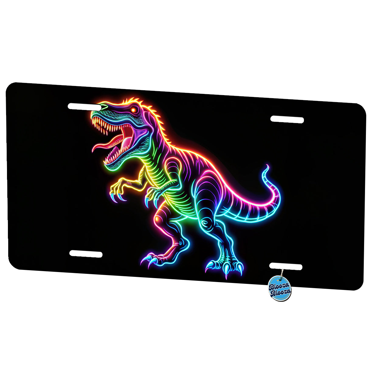 Neon T-Rex Dinosaur Metal Vanity Novelty Tag License Plate for Trucks Cars SUVs