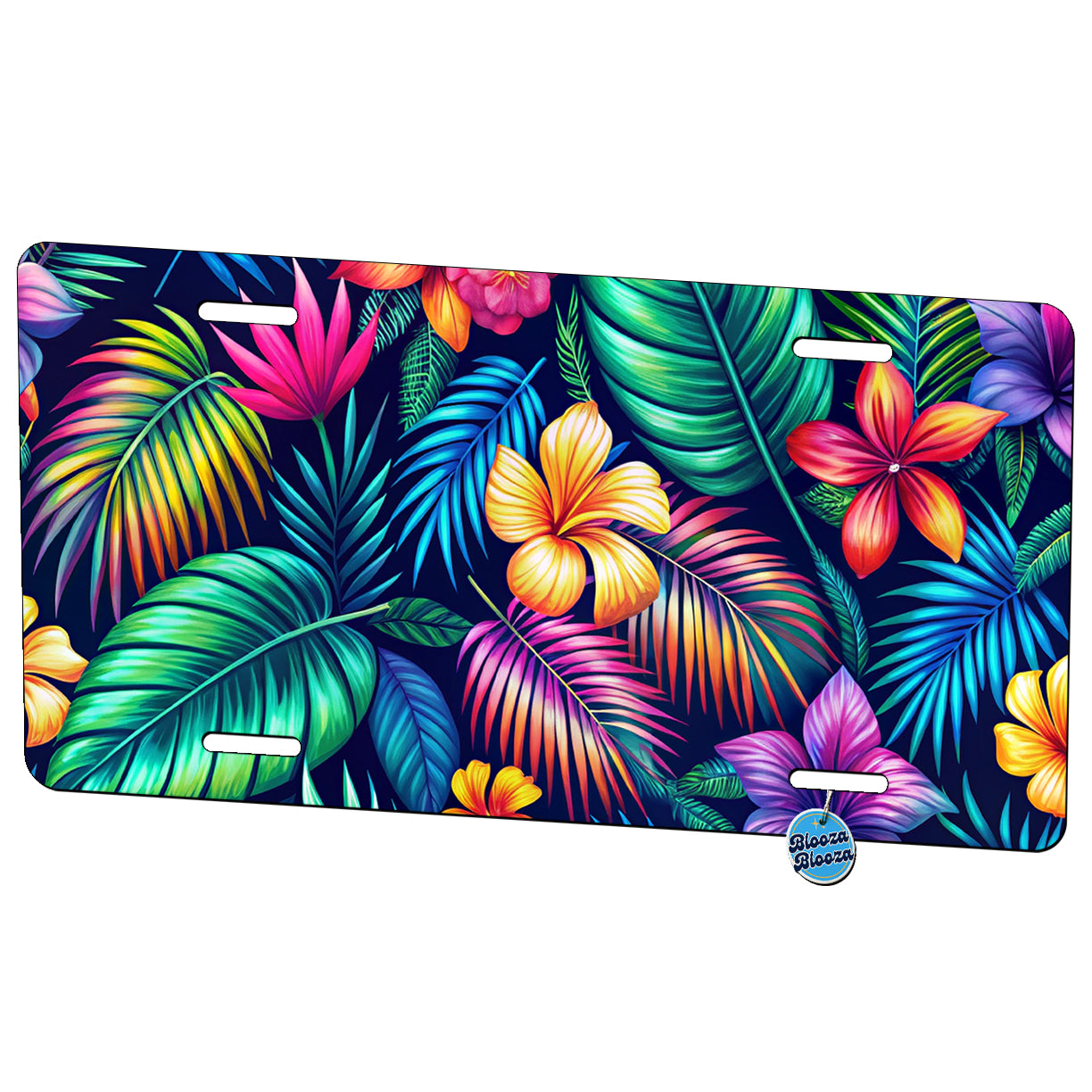 Neon Tropical Floral Pattern Metal Vanity Novelty Tag License Plate for Trucks Cars SUVs