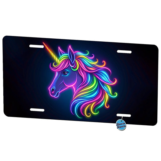 Neon Unicorn Head Fantasy Metal Vanity Novelty Tag License Plate for Trucks Cars SUVs