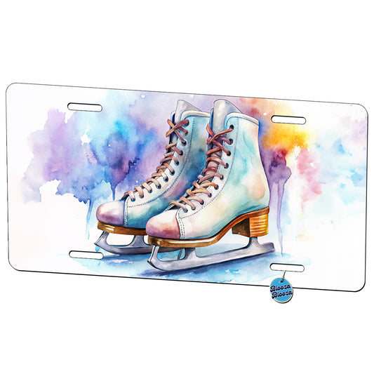 Pair Of Figure Skates Watercolor Metal Vanity Novelty Tag License Plate for Trucks Cars SUVs