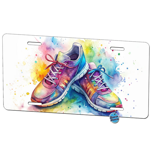 Pair Of Running Shoes Watercolor Metal Vanity Novelty Tag License Plate for Trucks Cars SUVs