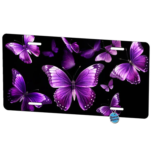 Purple Butterflies Flying Metal Vanity Novelty Tag License Plate for Trucks Cars SUVs