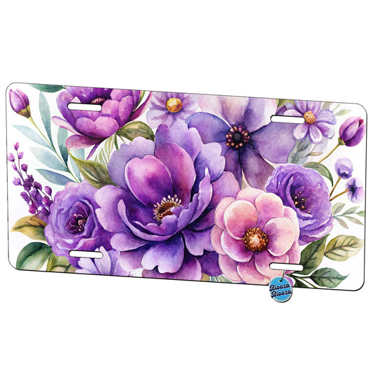 Purple Watercolor Flowers Metal Vanity Novelty Tag License Plate for Trucks Cars SUVs