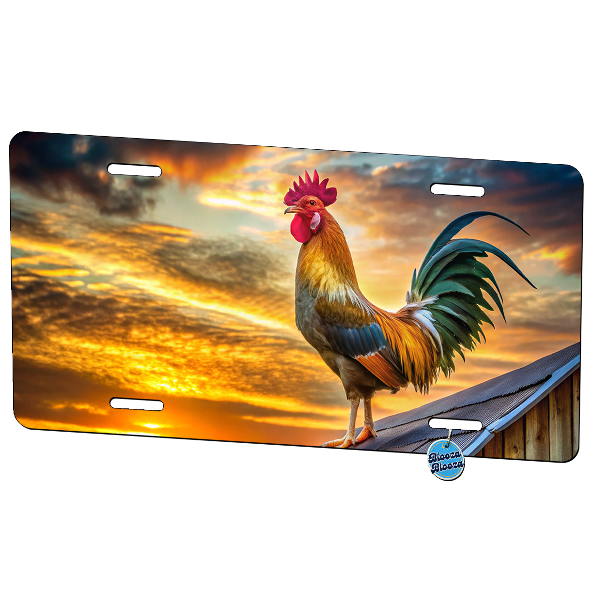 Rooster on Barn Roof At Sunrise Metal Vanity Novelty Tag License Plate for Trucks Cars SUVs