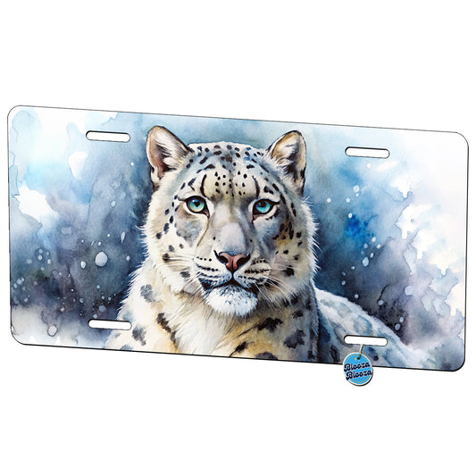Snow Leopard Watercolor Metal Vanity Novelty Tag License Plate for Trucks Cars SUVs