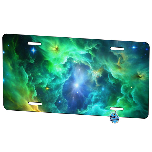 Space Galaxy Nebula Green Blue Metal Vanity Novelty Tag License Plate for Trucks Cars SUVs
