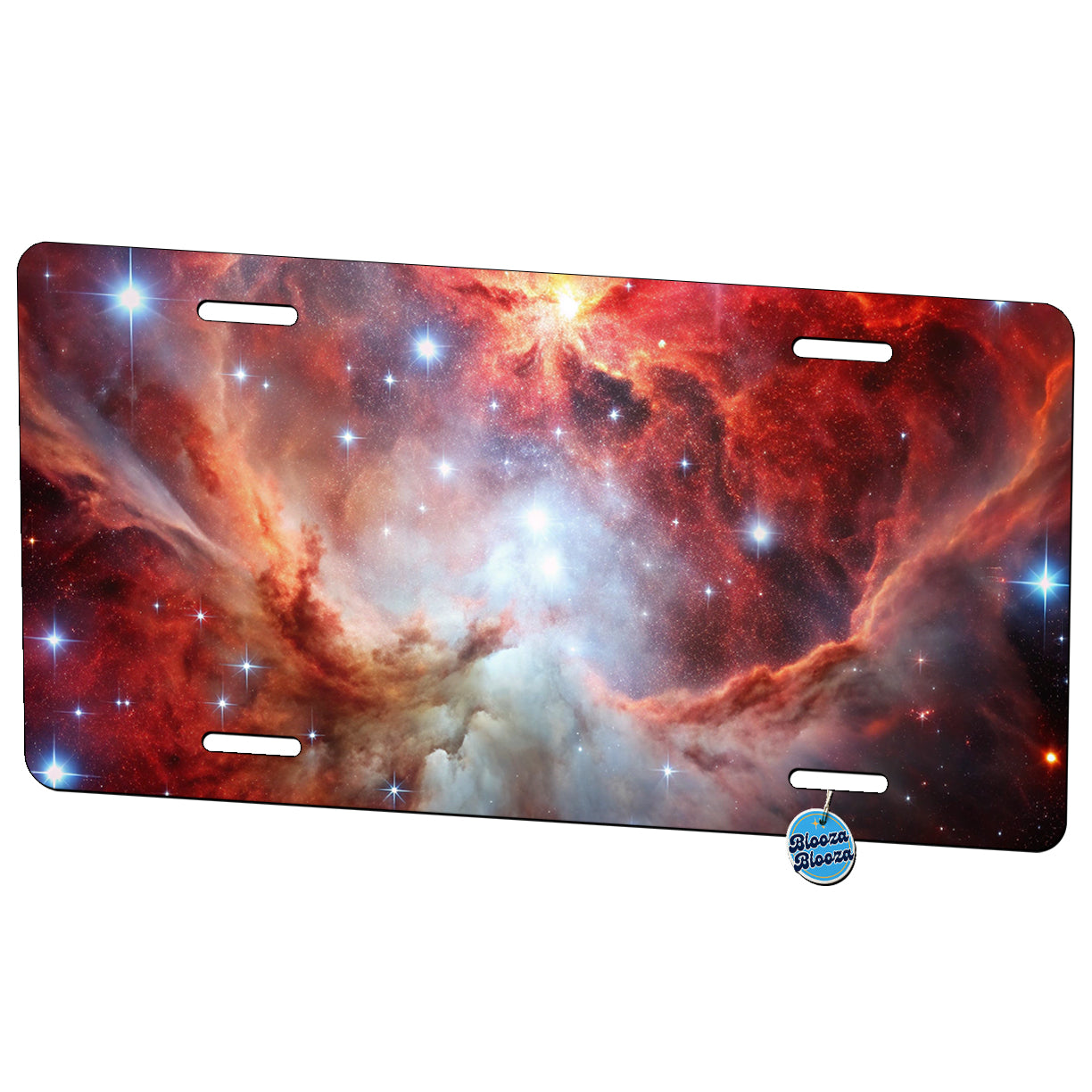 Space Galaxy Nebula Red White Metal Vanity Novelty Tag License Plate for Trucks Cars SUVs