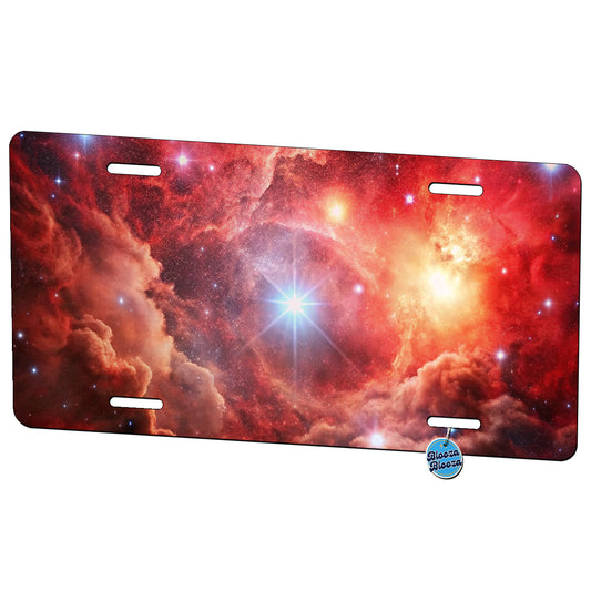 Space Galaxy Nebula Red Metal Vanity Novelty Tag License Plate for Trucks Cars SUVs
