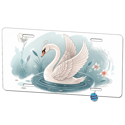 Swan Children's Illustration Style Metal Vanity Novelty Tag License Plate for Trucks Cars SUVs