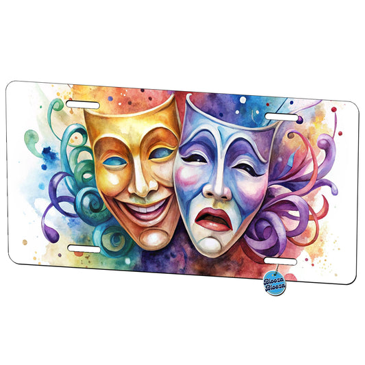 Theater Drama Masks Watercolor Metal Vanity Novelty Tag License Plate for Trucks Cars SUVs