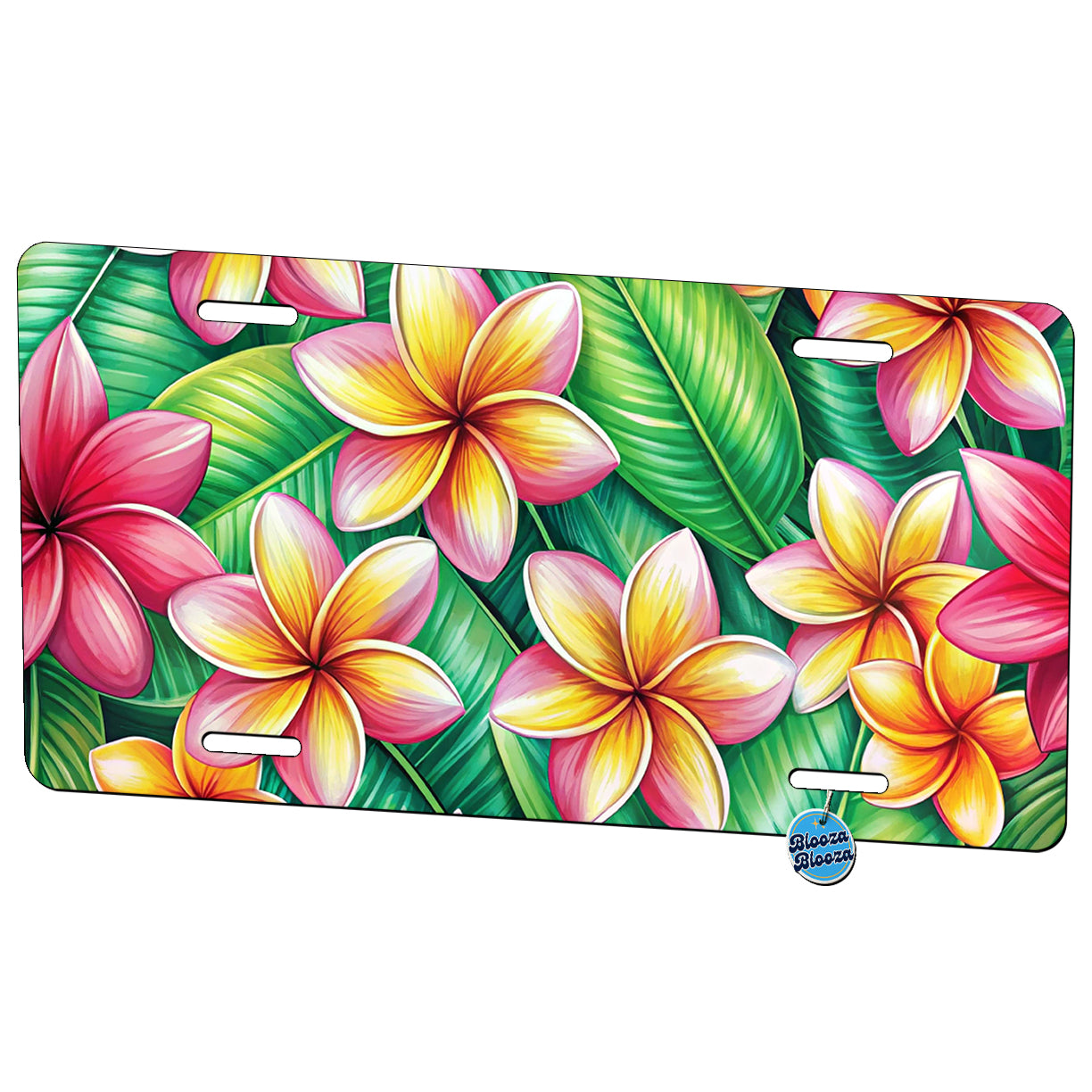 Tropical Plumeria Floral Pattern Metal Vanity Novelty Tag License Plate for Trucks Cars SUVs