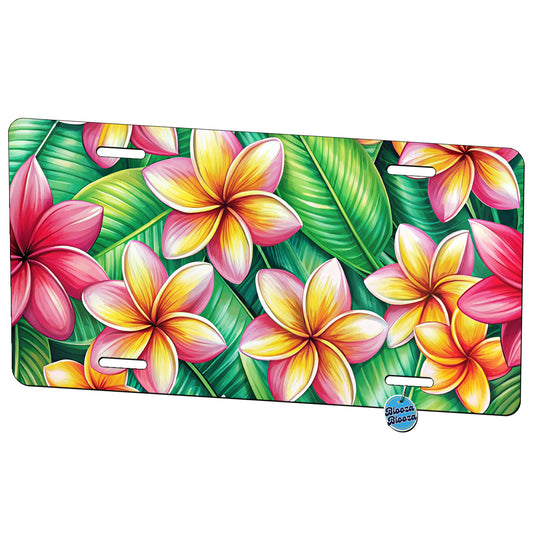 Tropical Plumeria Floral Pattern Metal Vanity Novelty Tag License Plate for Trucks Cars SUVs