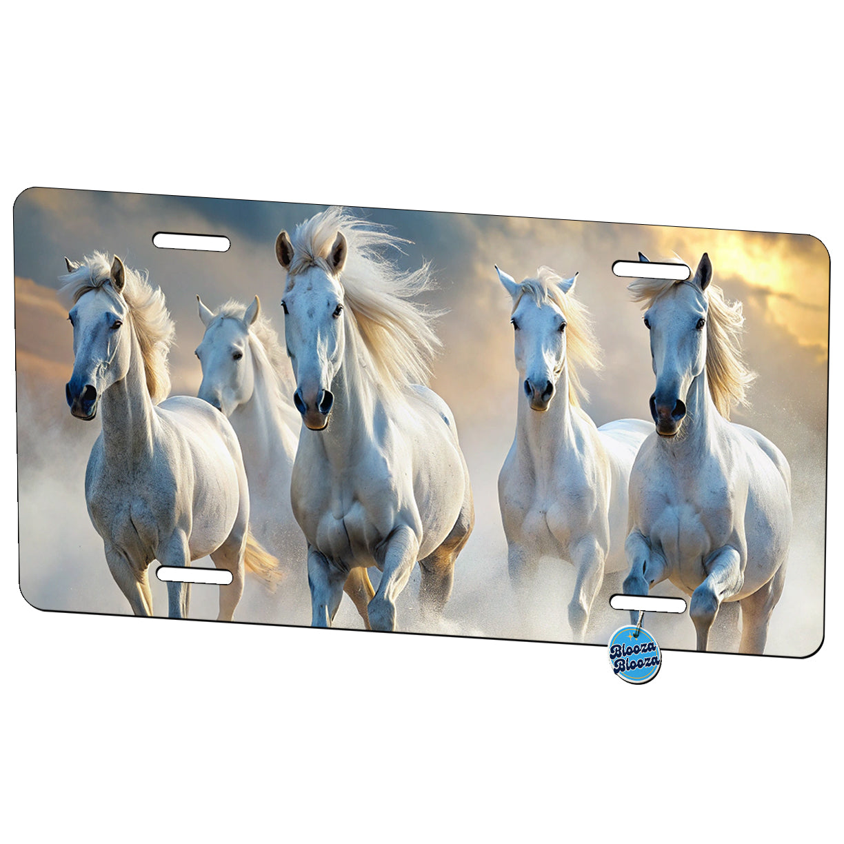 White Horses Galloping Metal Vanity Novelty Tag License Plate for Trucks Cars SUVs