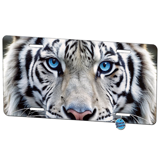 White Tiger Face Metal Vanity Novelty Tag License Plate for Trucks Cars SUVs