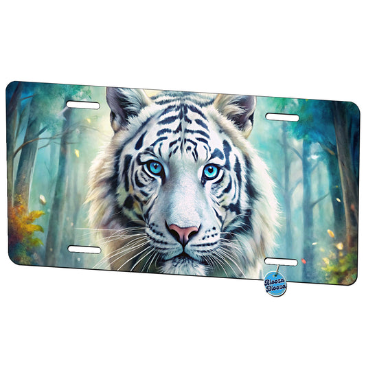 White Tiger In Forest Watercolor Metal Vanity Novelty Tag License Plate for Trucks Cars SUVs