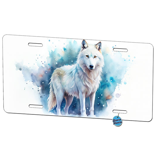 White Wolf Watercolor Metal Vanity Novelty Tag License Plate for Trucks Cars SUVs