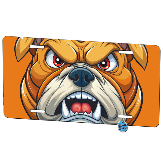 Angry Bulldog Face School Mascot Cartoon Metal Vanity Novelty Tag License Plate for Trucks Cars SUVs