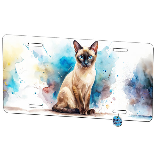 Siamese Cat Watercolor Style Metal Vanity Novelty Tag License Plate for Trucks Cars SUVs