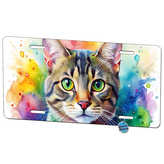 Tabby Cat Watercolor Style Metal Vanity Novelty Tag License Plate for Trucks Cars SUVs