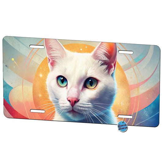 White Cat Contemporary Art Metal Vanity Novelty Tag License Plate for Trucks Cars SUVs