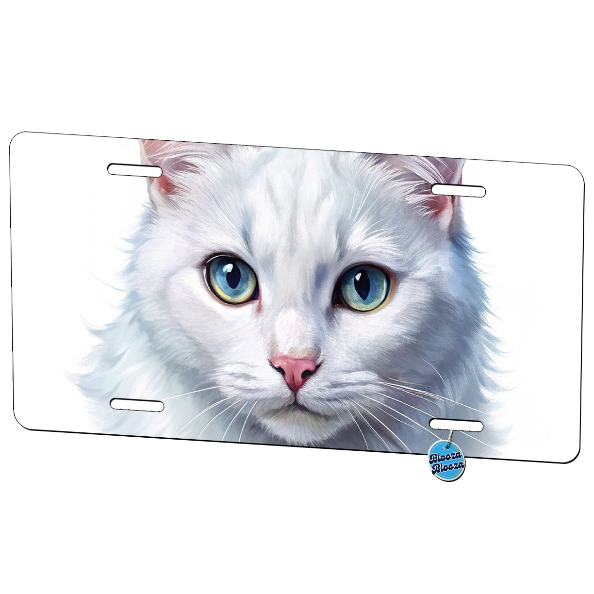 White Cat Illustration Metal Vanity Novelty Tag License Plate for Trucks Cars SUVs