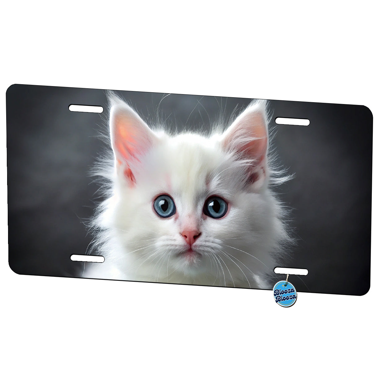 White Cat Kitten Photo Metal Vanity Novelty Tag License Plate for Trucks Cars SUVs