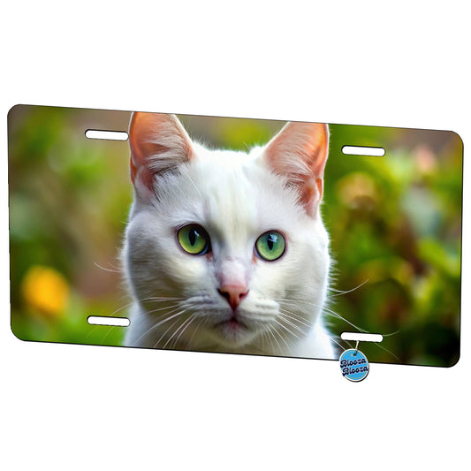 White Cat Photo Metal Vanity Novelty Tag License Plate for Trucks Cars SUVs