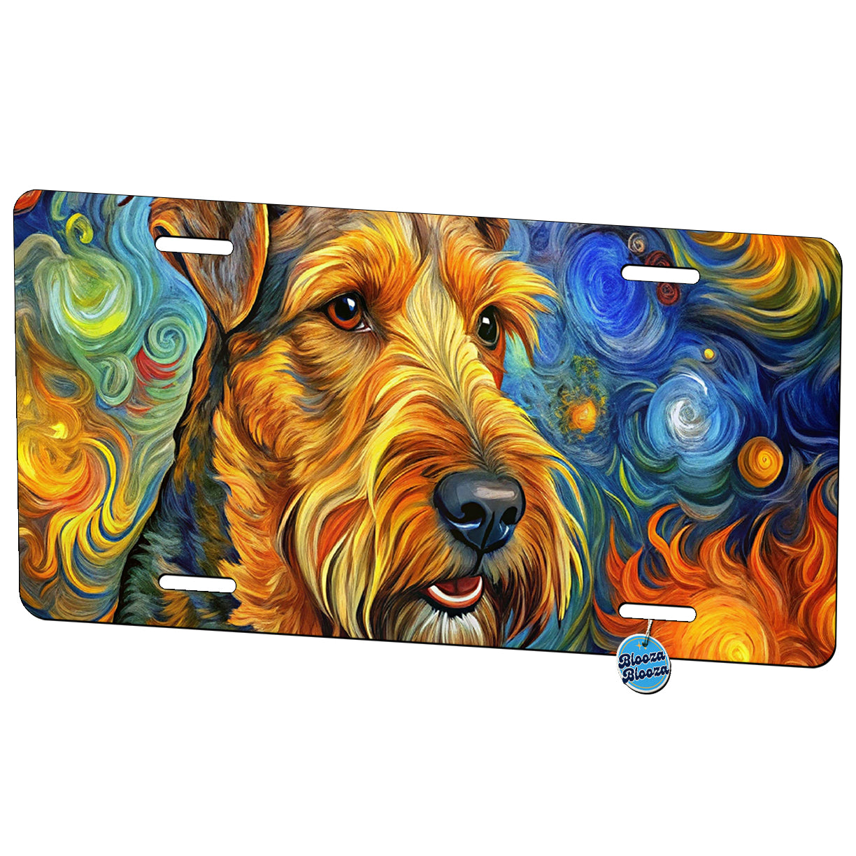 Airedale Terrier Dog Abstract Art Metal Vanity Novelty Tag License Plate for Trucks Cars SUVs