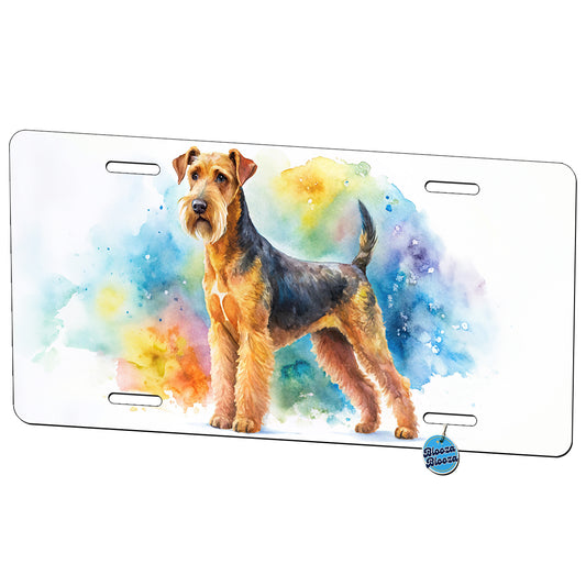 Airedale Terrier Dog Watercolor Style Metal Vanity Novelty Tag License Plate for Trucks Cars SUVs