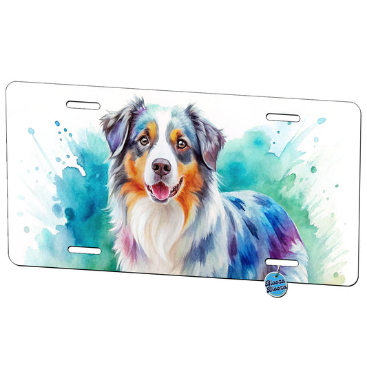 Australian Shepherd Dog Watercolor Style Metal Vanity Novelty Tag License Plate for Trucks Cars SUVs