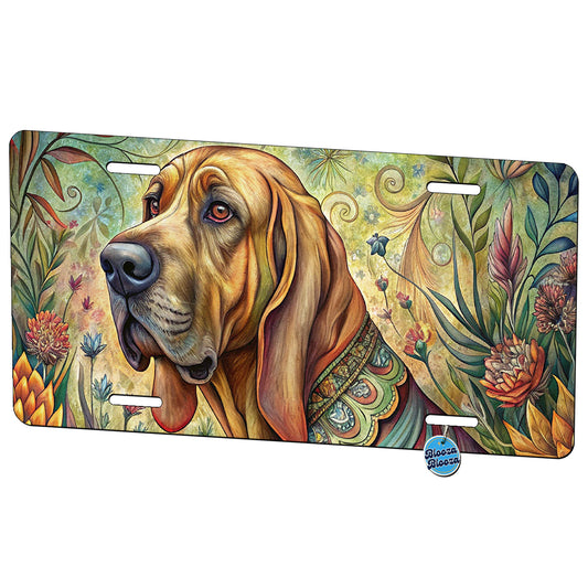 Bloodhound Dog French Bohemian Art Metal Vanity Novelty Tag License Plate for Trucks Cars SUVs