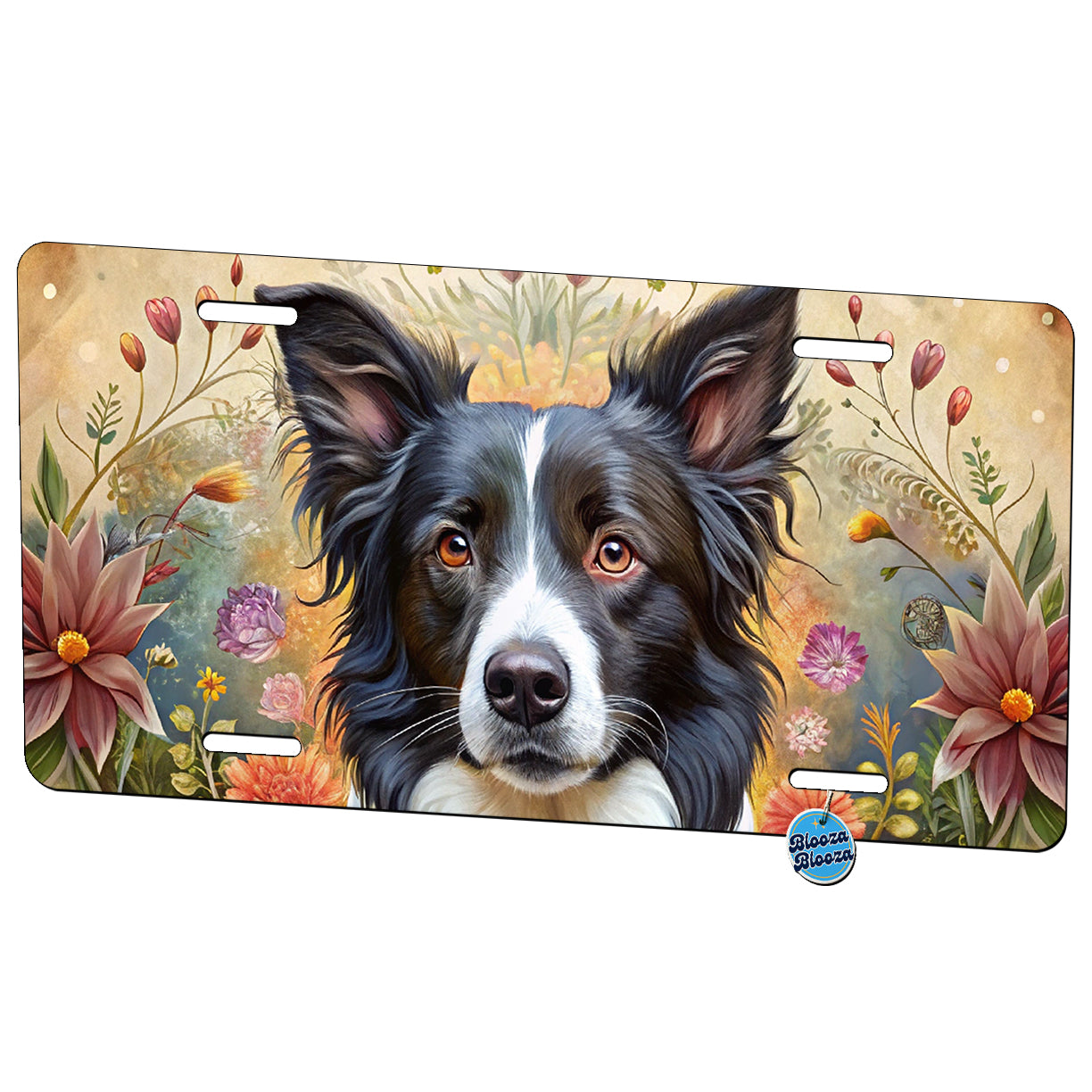 Border Collie Dog French Bohemian Art Metal Vanity Novelty Tag License Plate for Trucks Cars SUVs