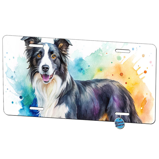 Border Collie Dog Watercolor Style Metal Vanity Novelty Tag License Plate for Trucks Cars SUVs