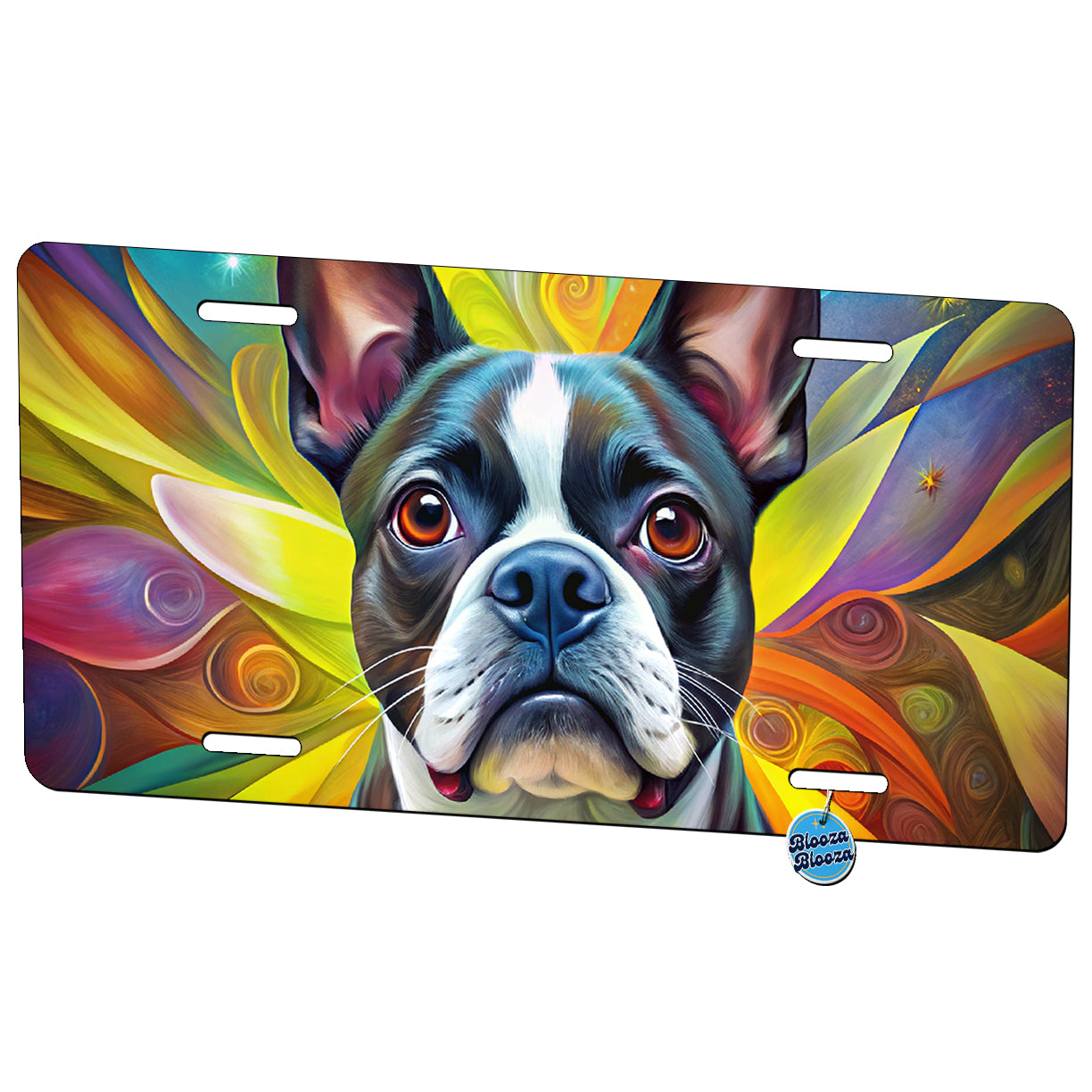 Boston Terrier Dog Abstract Art Metal Vanity Novelty Tag License Plate for Trucks Cars SUVs