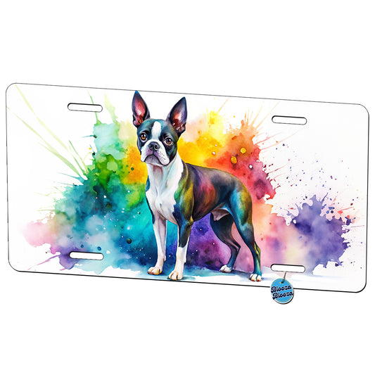 Boston Terrier Dog Watercolor Style Metal Vanity Novelty Tag License Plate for Trucks Cars SUVs