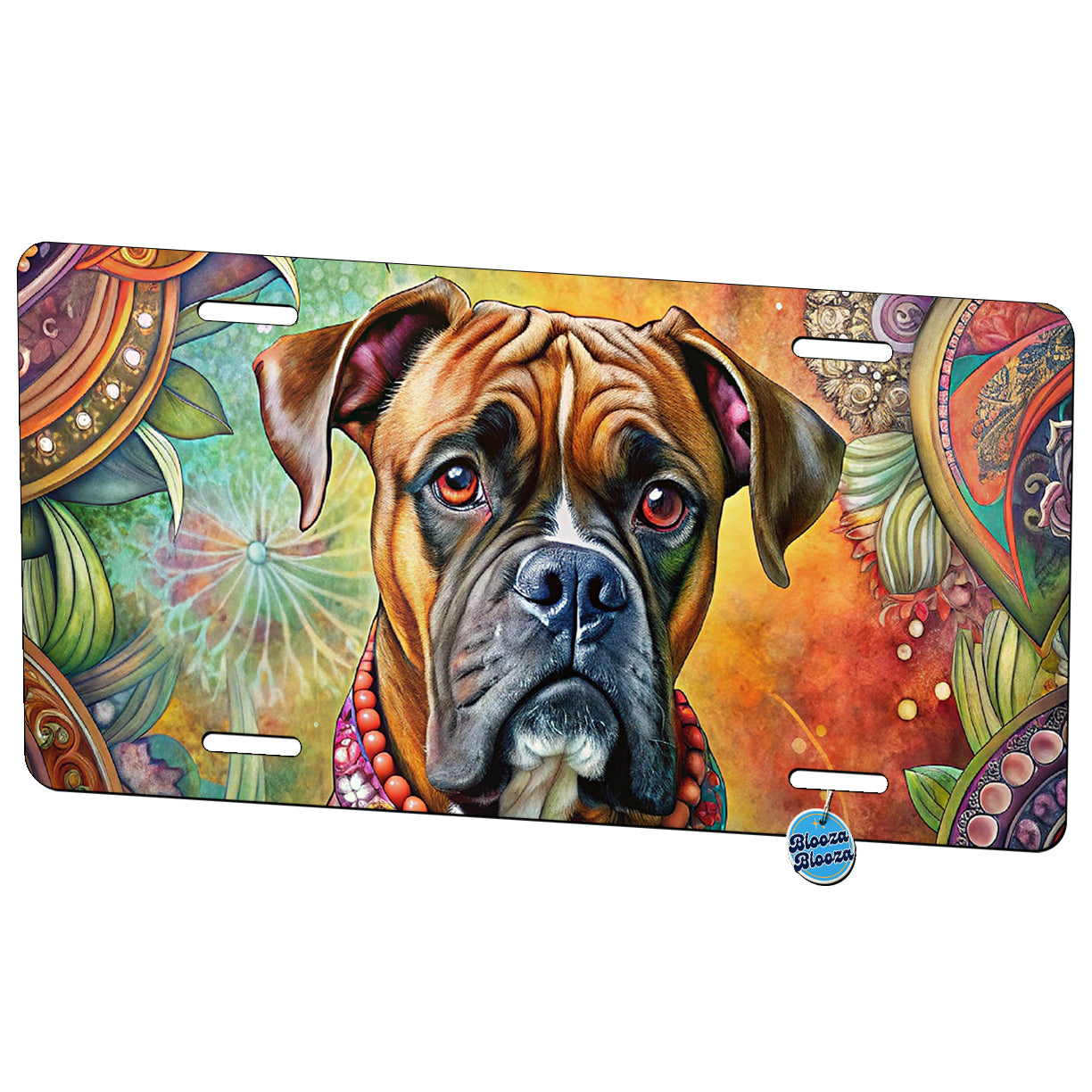 Boxer Dog Bohemian Art Metal Vanity Novelty Tag License Plate for Trucks Cars SUVs