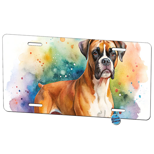 Boxer Dog Watercolor Style Metal Vanity Novelty Tag License Plate for Trucks Cars SUVs