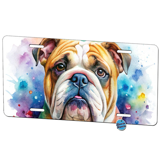 Bulldog Dog Watercolor Style Metal Vanity Novelty Tag License Plate for Trucks Cars SUVs