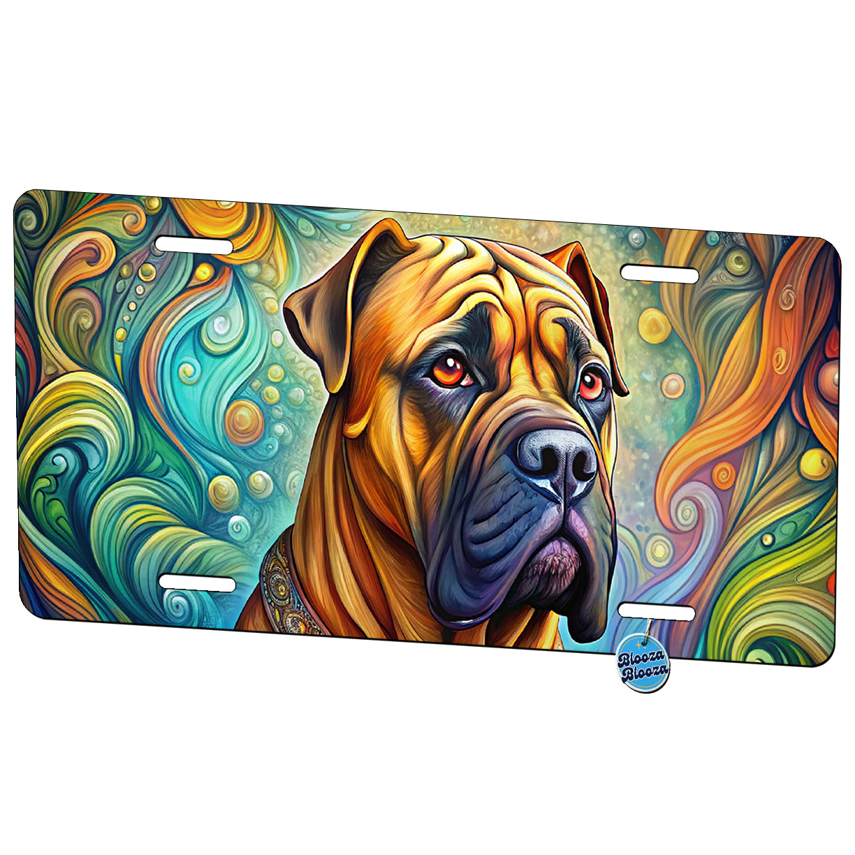 Bullmastiff Dog Bohemian Art Metal Vanity Novelty Tag License Plate for Trucks Cars SUVs