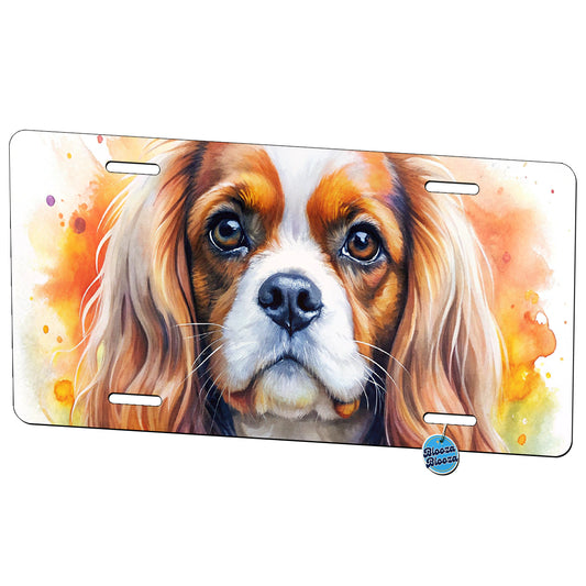 Cavalier King Charles Spaniel Dog Watercolor Style Metal Vanity Novelty Tag License Plate for Trucks Cars SUVs