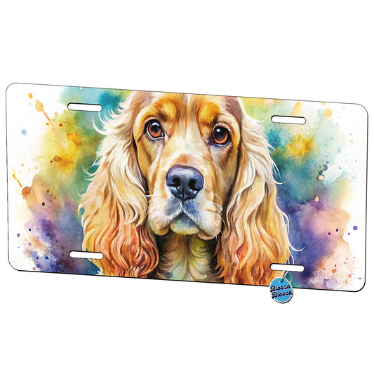 Cocker Spaniel Dog Watercolor Style Metal Vanity Novelty Tag License Plate for Trucks Cars SUVs