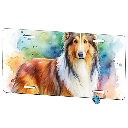 Collie Dog Watercolor Style Metal Vanity Novelty Tag License Plate for Trucks Cars SUVs