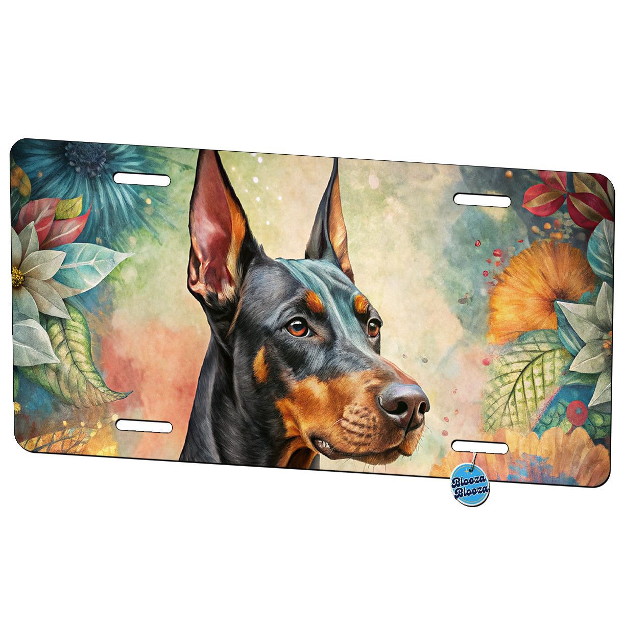 Doberman Pinscher Dog Bohemian Art Metal Vanity Novelty Tag License Plate for Trucks Cars SUVs