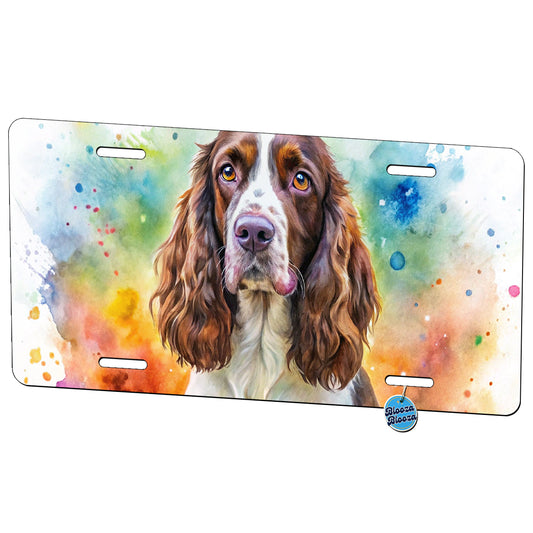 English Springer Spaniel Dog Watercolor Style Metal Vanity Novelty Tag License Plate for Trucks Cars SUVs