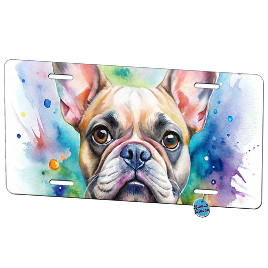 French Bulldog Frenchie Dog Watercolor Style Metal Vanity Novelty Tag License Plate for Trucks Cars SUVs